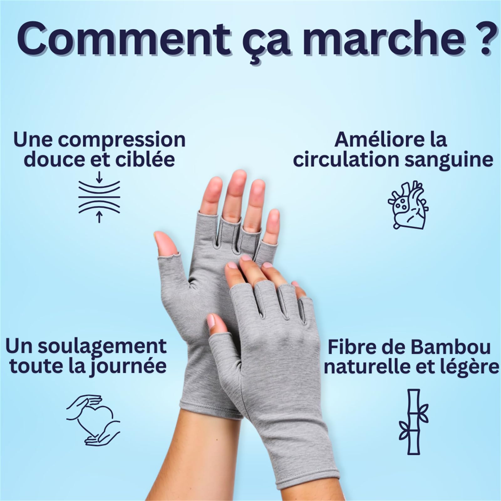MEIION Gants de compression anti-douleurs Bambou Gants de compression respirants, idéaux pour la dactylographie, le sport et les activités quotidiennes