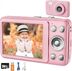 Câmera Rosa de 10 * 2 * 6 Centímetros, Camera Fotografica, Camera Digital, Camera Cybershot, Câmera Digital Filma HD com Jogos, Câmara Digital Rosa HD 1080P com Zoom De 16X