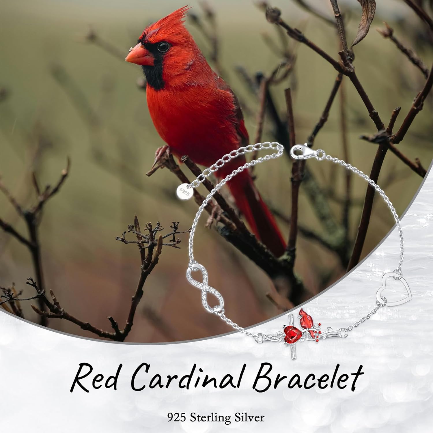 Red Cardinal Bird Bracelet for Women Natural Garnet 925 Sterling Silver Cardinal Cross Bracelet Memorial Sympathy Jewelry Cardinal Bird Gifts for Loss of Loved