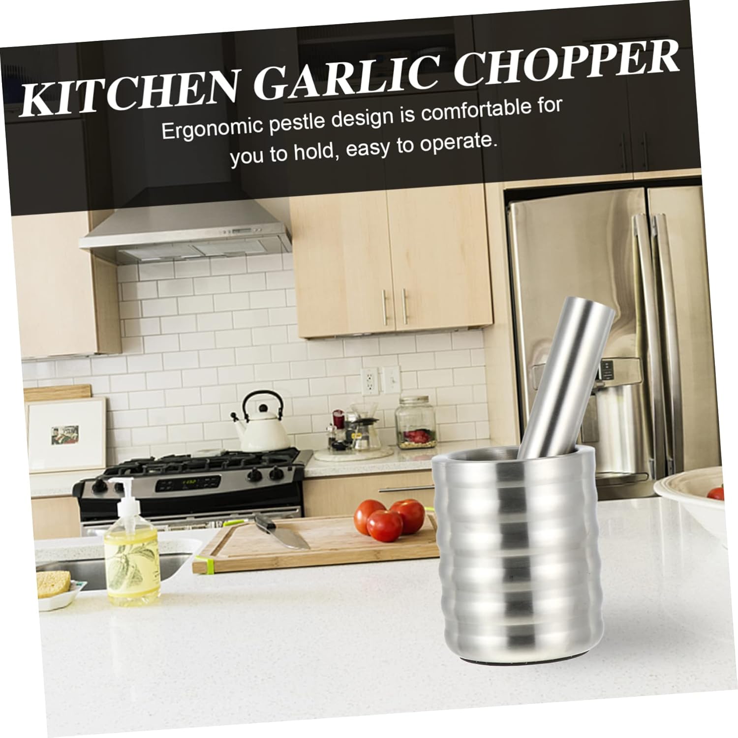 KICHOUSE 1set Stainless Steel Garlic Masher Food-Grade Garlic Crusher for Home Use and Easy to Clean