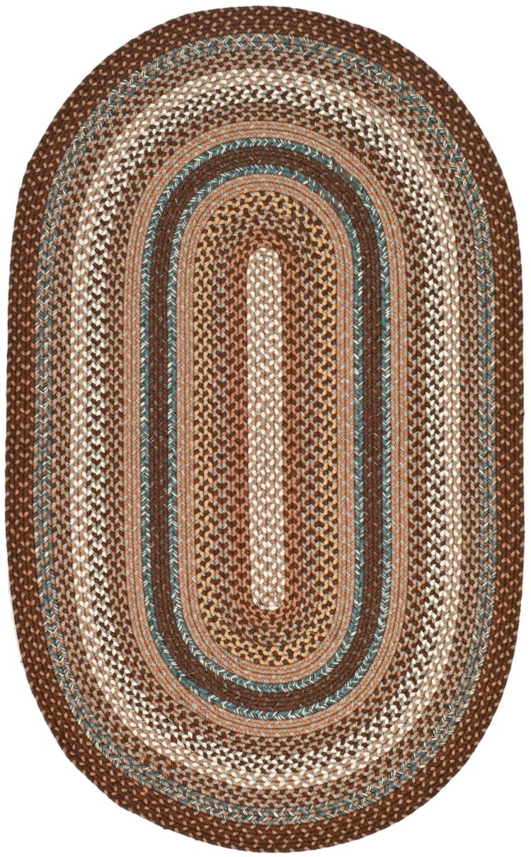 SAFAVIEH Braided Collection Area Rug - 4' x 6' Oval, Brown & Multi, Handmade Country Cottage Reversible, Ideal for High Traffic Areas in Living Room, Bedroom (BRD313A)