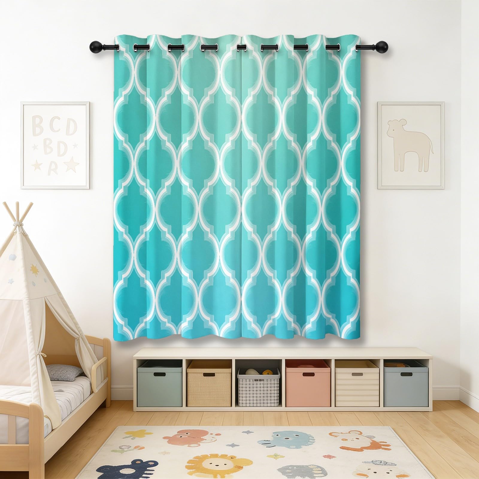 Rideau Isolan Carreaux géométriques Modernes 2 Rideaux Imprimé Thermiques Anti Froid/Chaleur Vert foncé avec Oeillets Élégant pour Salon Chambre Maison 91.5L X 214H cm (2 Panneaux)