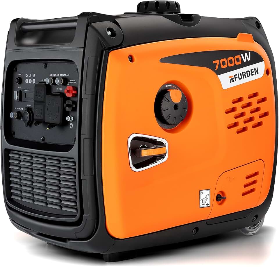 Efurden 7000 Watt Inverter Generator Quiet, Gas Powered Portable Generator for Home Backup, ECO Mode, 30A RV Outlet, 3.5 Gal Fuel Tank, THD＜2%, Wheels and Handle, 89lbs