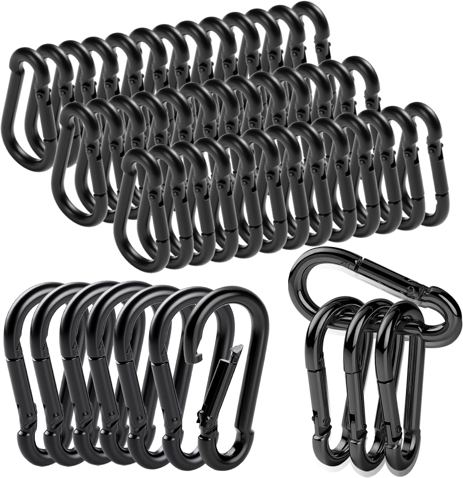 - 60Pack M6 2.36Inch Spring Snap Hooks Carabiner Black, 1/4" Heavy Duty Carabiner Clips Chain Quick Links Spring Safety Hook Connector for Dog Leash Backpack Hiking Fishing Bag Outdoor Travel