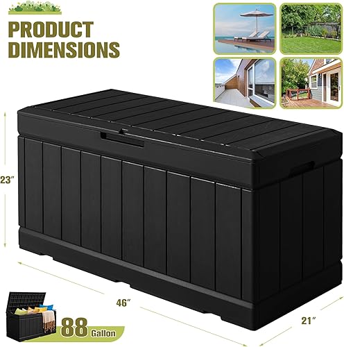 Miniatura 7 de Caja de resina de 88 galones, con cerradura, impermeable, para exteriores, contenedor de almacenamiento grande para almohada de dormitorio,