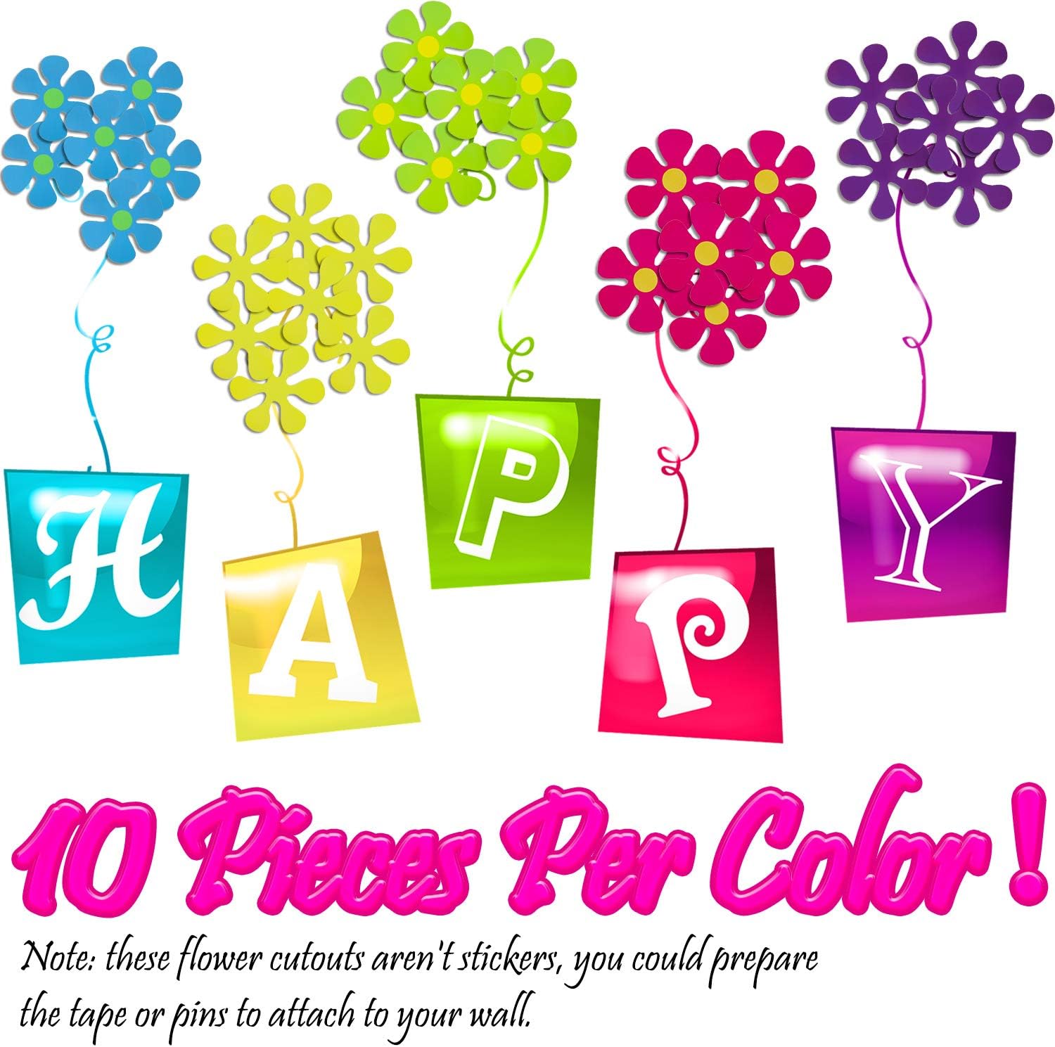 Outus 50 Pieces Retro Flower Cutouts 70s Party Decorations,Bright Color image 3