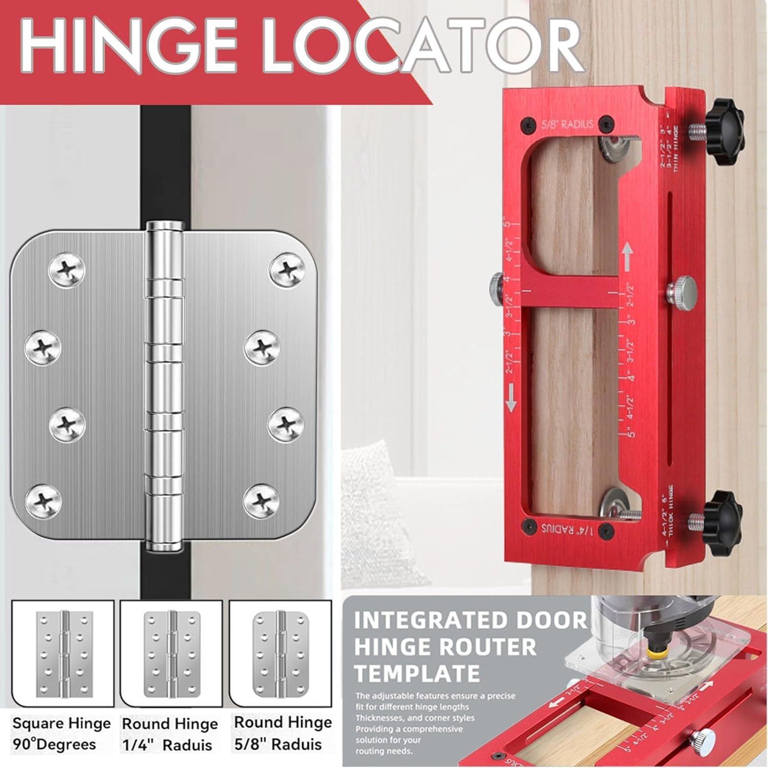 Garosa Door Hinge Jig Lock Installation Kit, Aluminum Alloy Router Template with Silicone Anti Slip Pads for 2.5 5in Hinges 1 4in 5 8in Radius Knob Deadbolt