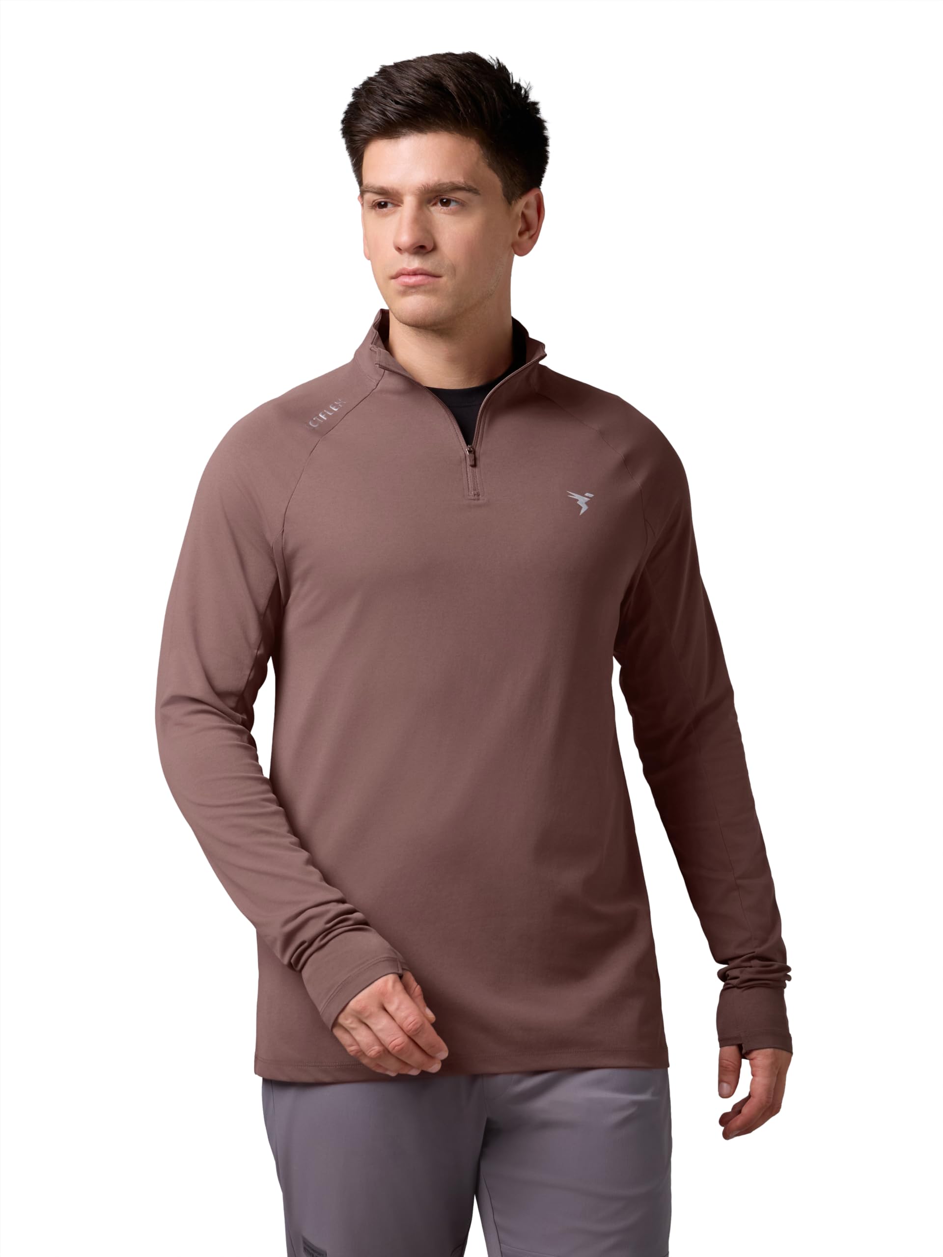 TECHNOSPORT Men's Solid Quarter Zip Gym Slim Fit Active Sports T-Shirt with COTFLEX Full Sleeve Cotton Feel Polyester 4-Way Stretch Memory Fabric Lightweight Workout Running Training-picture-20