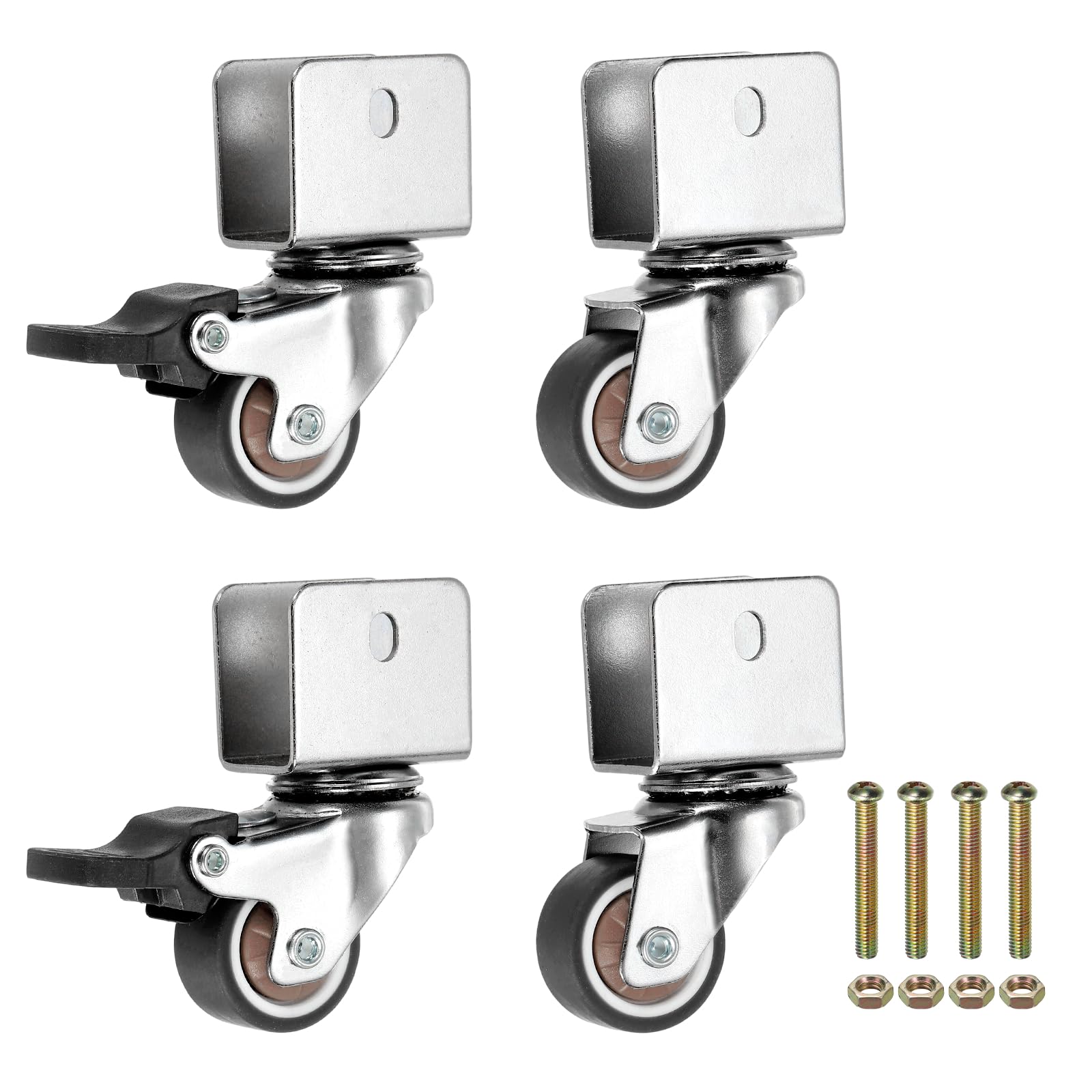 PATIKIL 1 Inch Caster Wheels, 4 Pcs Swivel Casters (2 Brake & 2 Swivel) with 0.7" U Bracket Opening 55 Lb Capacity Per Caster for Furniture Office Chairs Carts and Cabinets, Brown