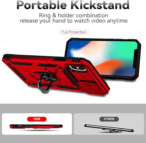 Miniatura 10 de Funda para iPhone X, iPhone Xs, con protector de pantalla de cámara deslizante HD, protección de cámara soporte giratorio magnético funda protectora