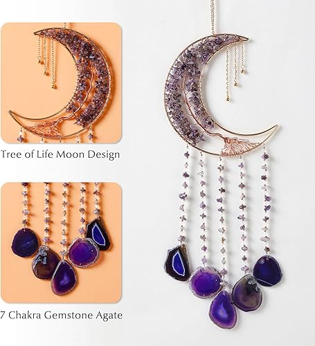 Miniatura 3 de Atrapasueños con piedras preciosas de ágata, árbol de la vida de 7 chakras, atrapasueños con piedras de cristal arcoíris, decoración de pared hecha