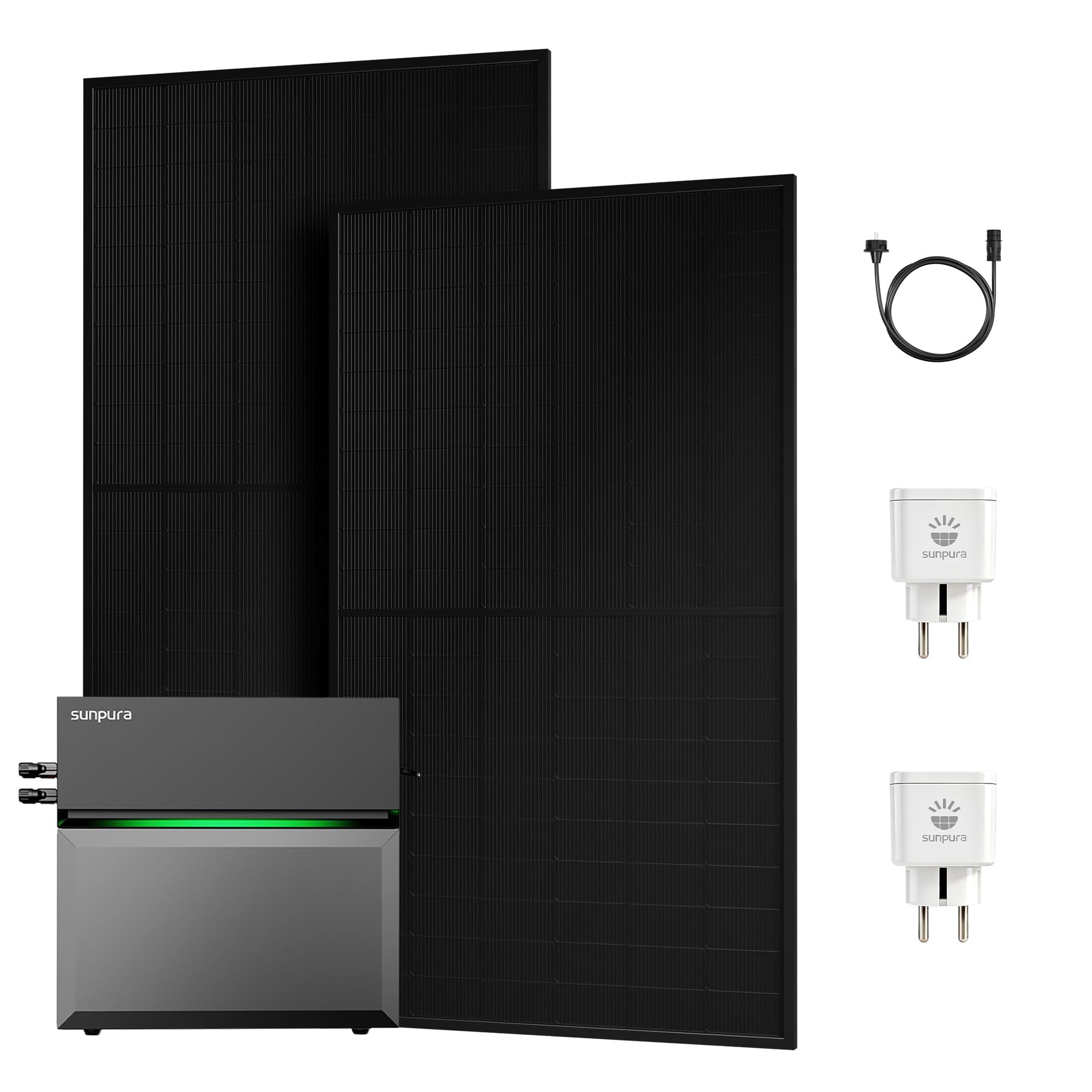 Powerness® All in One 1000W Balkonkraftwerk mit Speicher 2400Wh, Sunpura S2400 mit 2 MPPT, 2×500W Full Black Bifaziale Solarmodule, Plug & Play (0% MwSt)