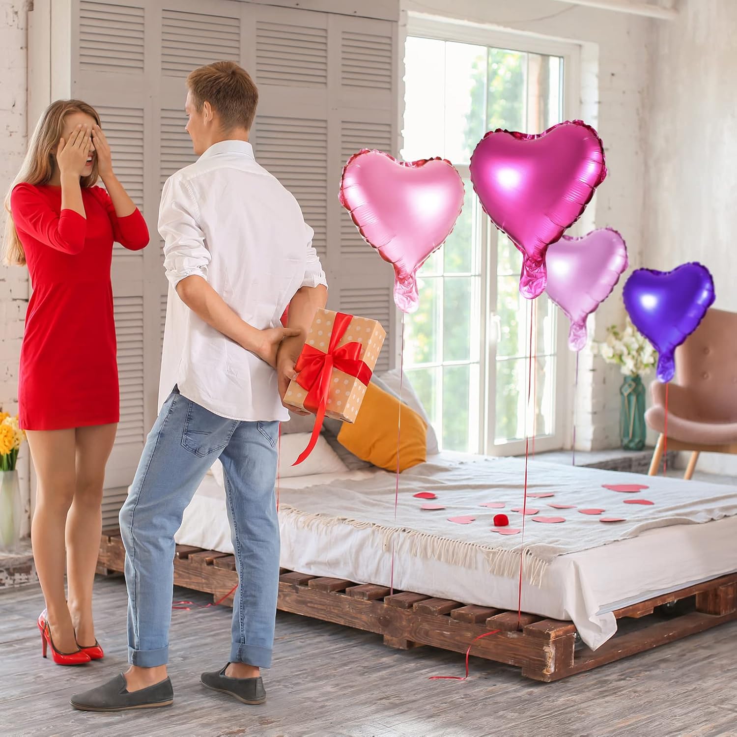 Civaner 50 Pcs 10 Inch Valentines Heart Balloons Heart Shaped Foil Balloons for Valentines Decoration Special Night Love Propose Marriage Engagement Anniversary Party(Multicolor) - Image 5