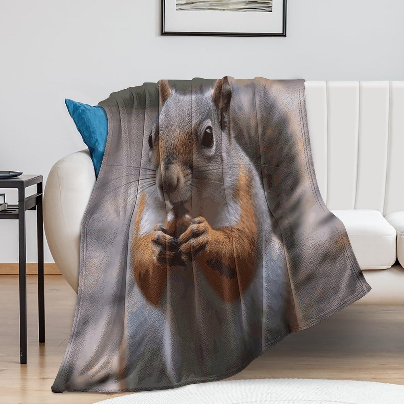 Couverture en peluche chaude et légère avec motif écureuil mignon