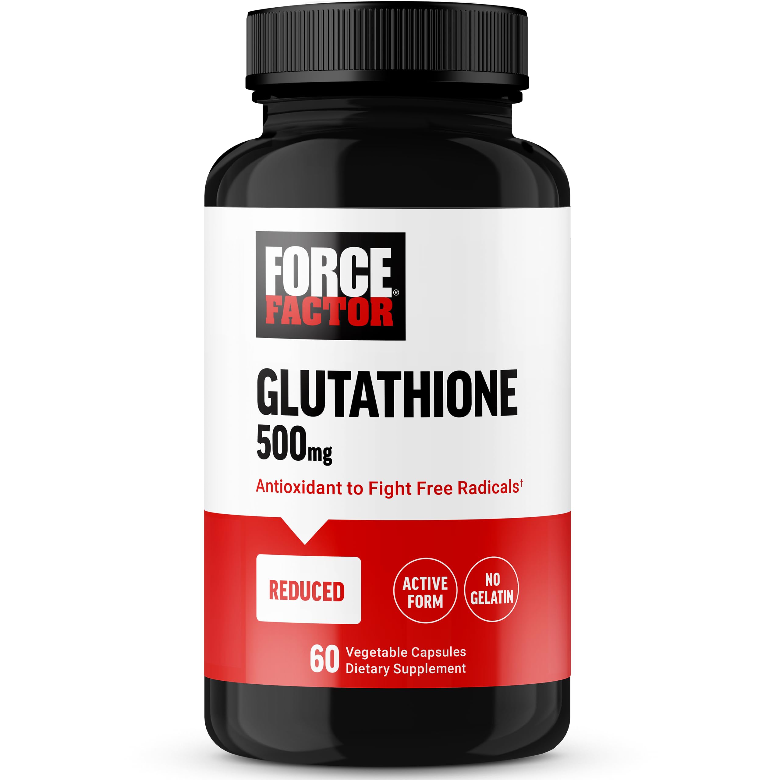 Force Factor Glutathione Supplement, Antioxidant Supplement with Reduced Glutathione 500mg for Superior Absorption and Efficacy, Active Form, Vegan, Non-GMO, 60 Vegetable Capsules