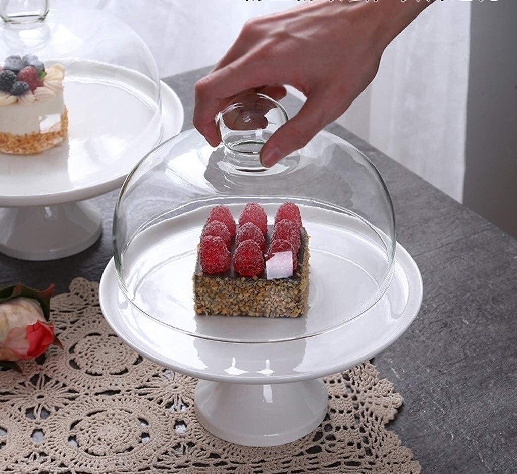 Stojak na tort Stojak na tort obrotowy Forma do pieczenia ciast w kształcie kopuły, biała, ze szklaną pokrywą. Taca ekspozycyjna na ciasto w formie kopuły na tort urodzinowy