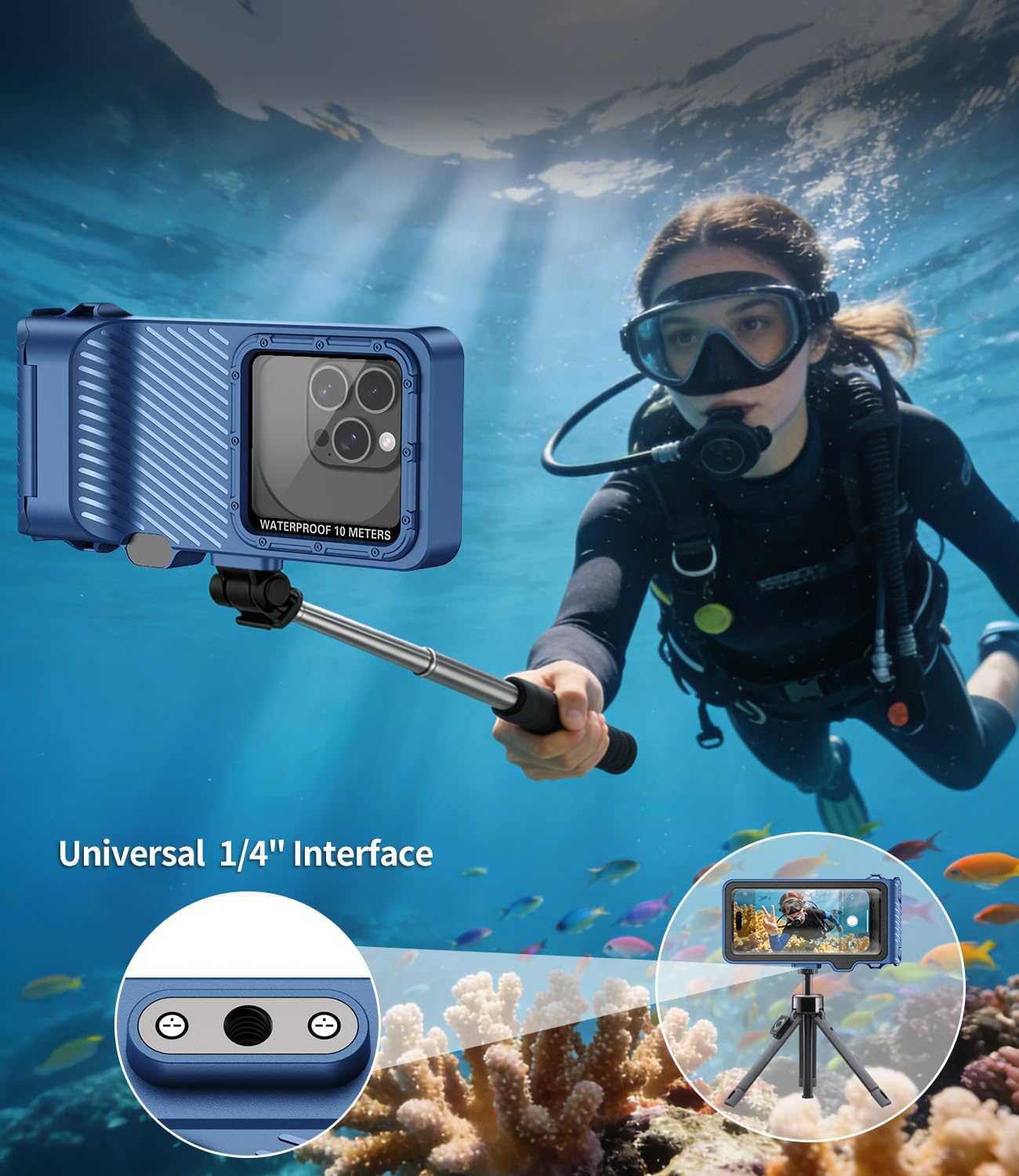 Custodia impermeabile subacquea per telefono, touchscreen subacqueo per nuoto e snorkeling, custodia universale per foto e video subacquee per iPhone Galaxy Xiaomi Series e tutti gli smartphone
