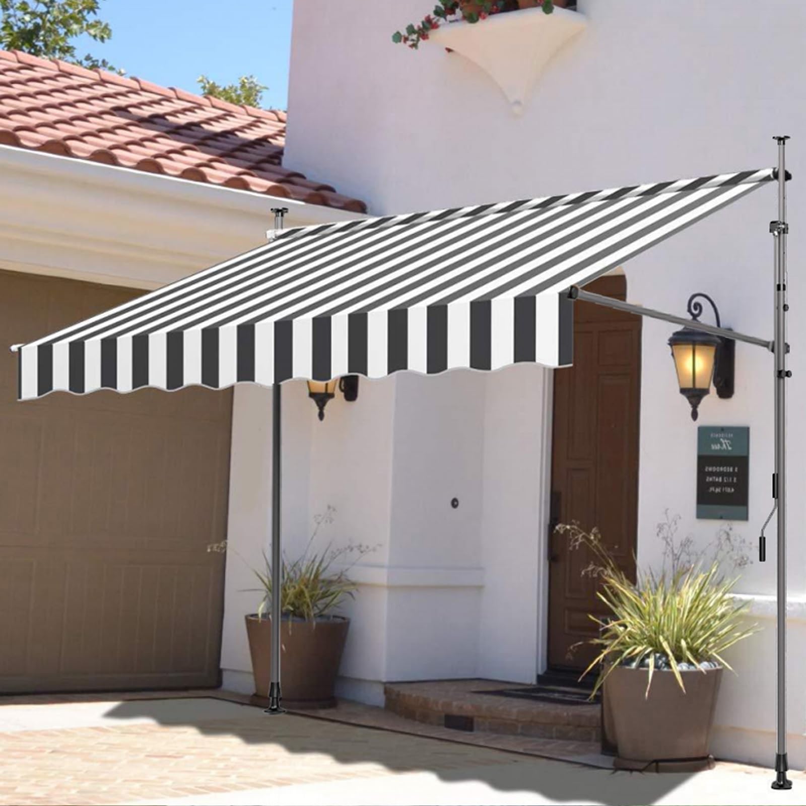 Store banne rétractable manuel beige 250x120 cm sans perçage pour balcon
