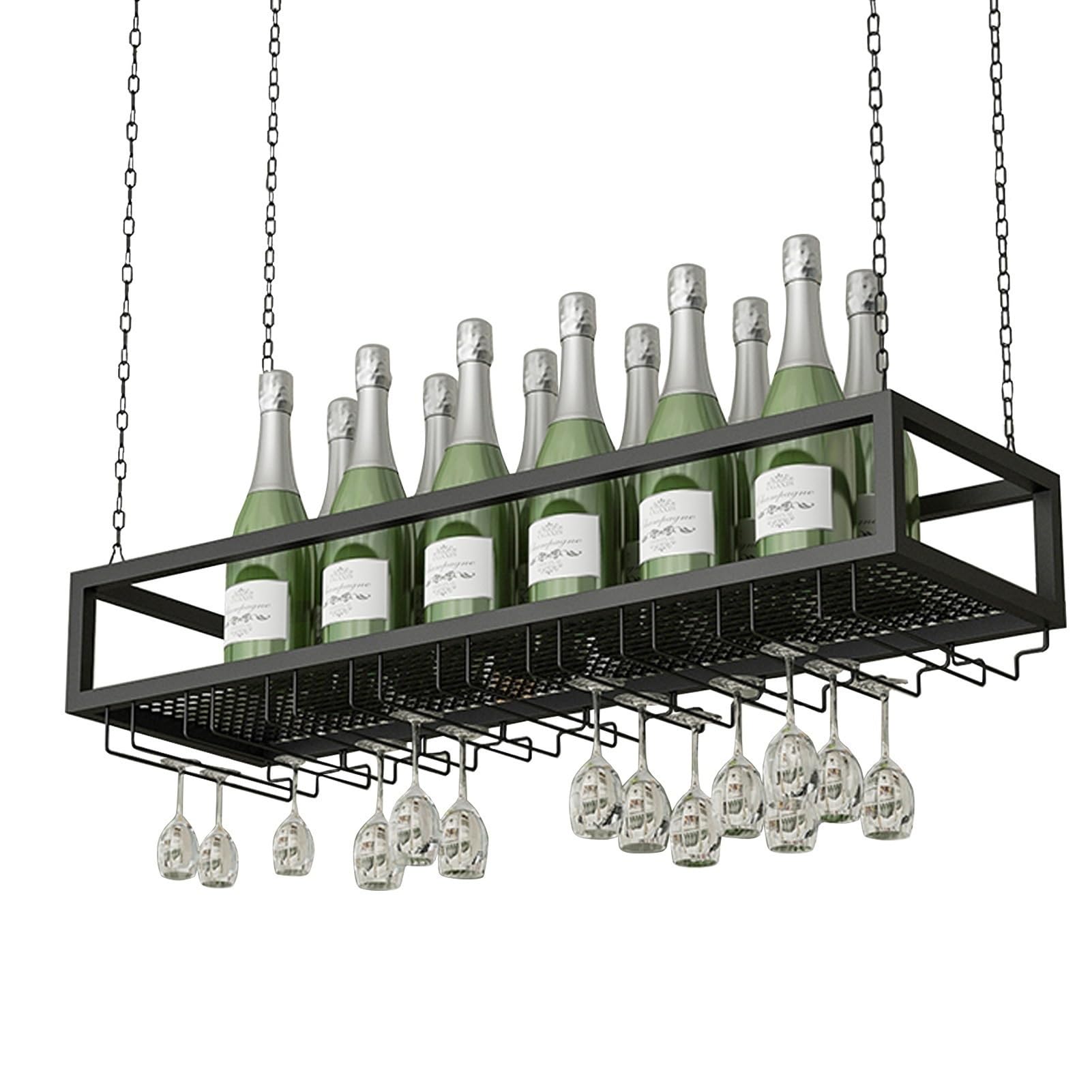 Casier à vin mural suspendu qui optimise le rangement des verres à pied