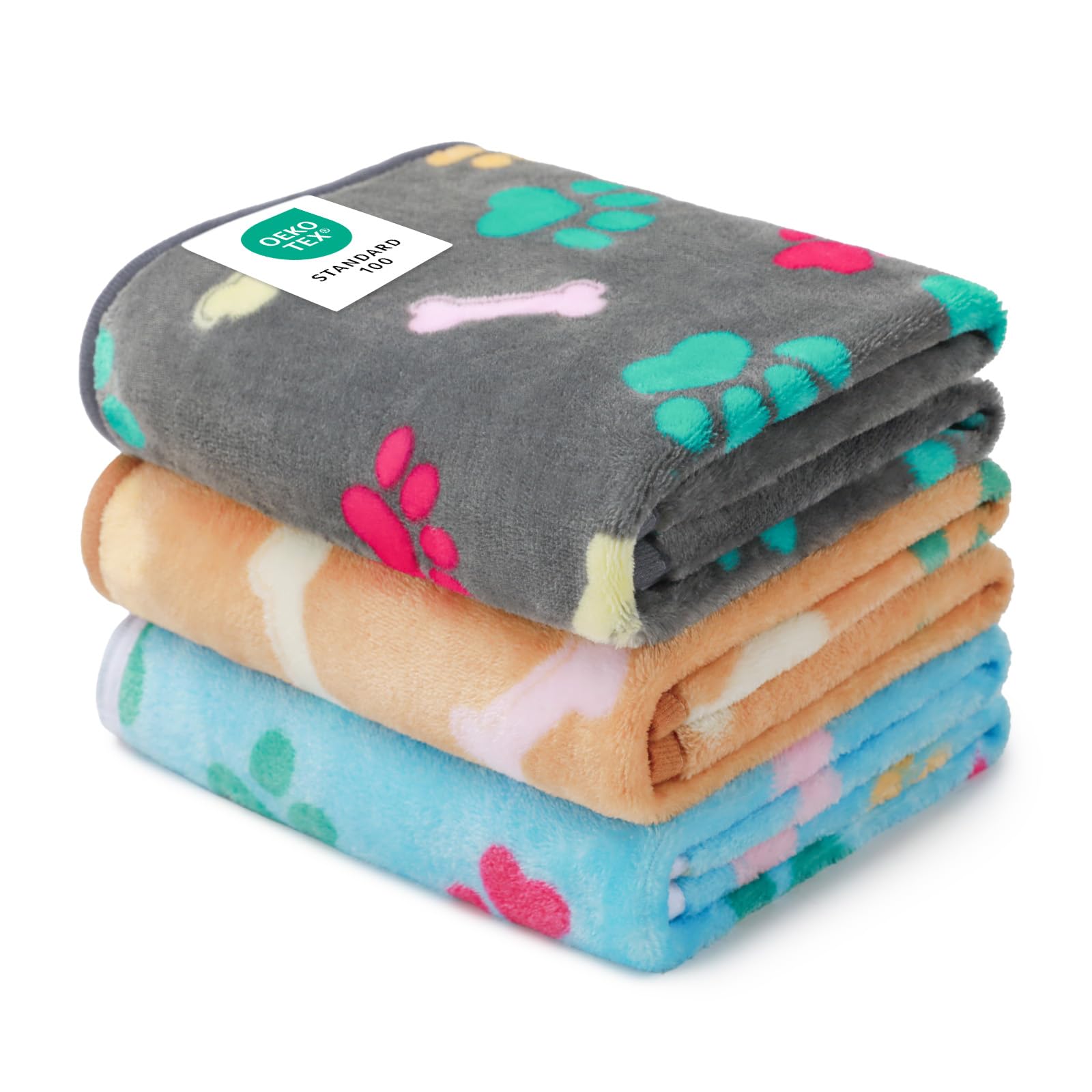 Luciphia 1 Pack 3 Blankets Fluffy Premium Fleece Pet Blanket Flannel Paw Printed Throw for Dog Cat(Medium 30x20'', Grey/Brown/Blue)