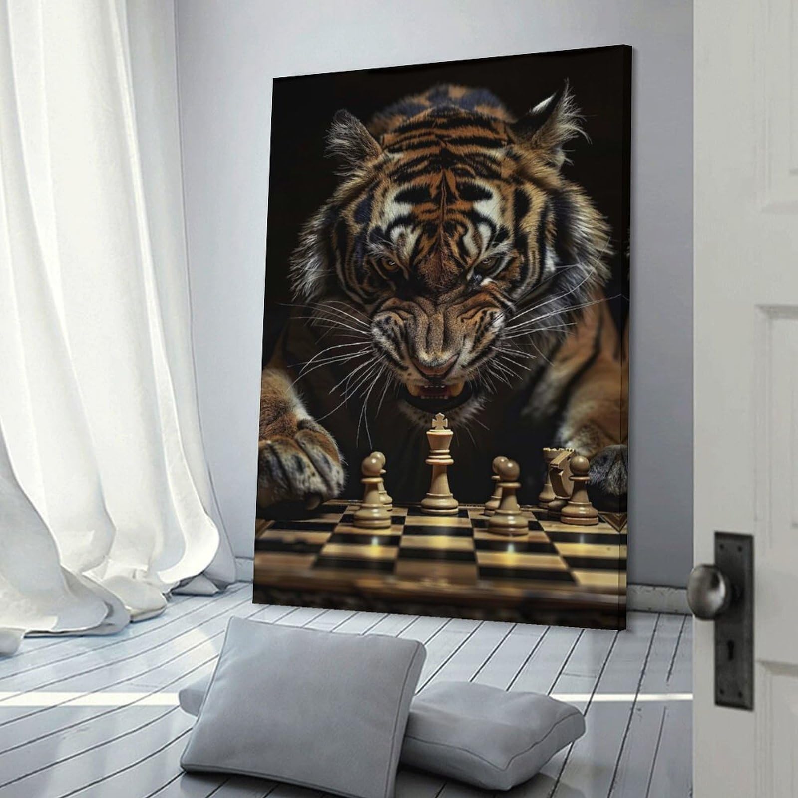 Junmoney Wall Picture Print Tiger Chess, 24x36inch(60x90cm), for Wall Displays, Bedrooms Or Room Updates, Wall Decor Suited to Curated Displays