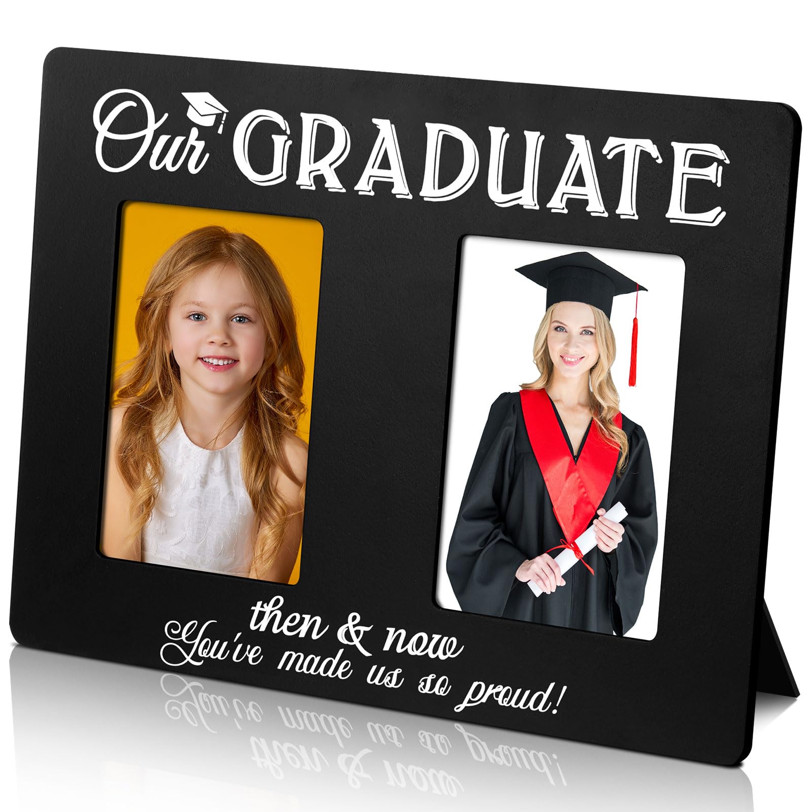 Then and Now Graduation Picture Frame Black Class of 2024 Graduation Picture Frame Black Graduation Gift Holds 4x6 Inch Photos Wood Photo Frame for College Graduation No Glass Cover (Novelty)