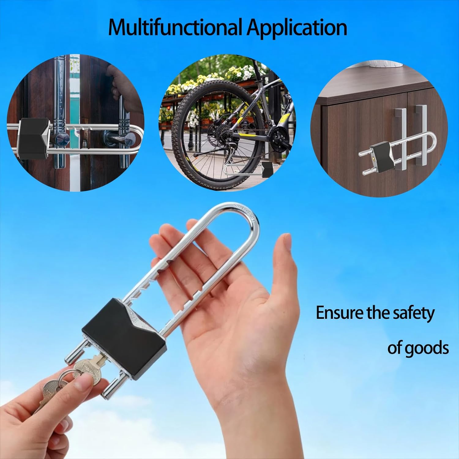 2 Pcs Black Long Shackle Padlock with Key Solid Brass Removable Adjustable Length Shackle for Gates, Cabinets, Motorcycle, Bike Lock (2 Inch Wide)