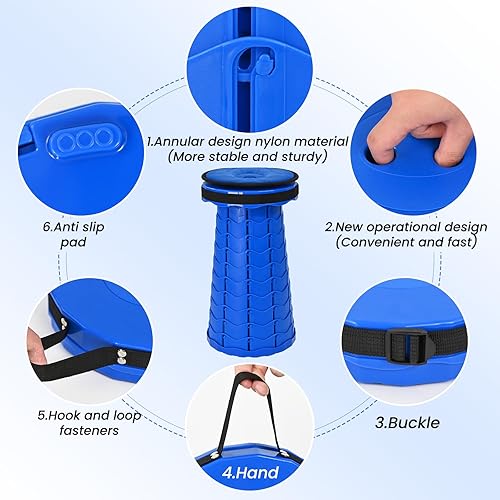 Miniatura 3 de Paquete de 2 taburetes plegables mejorados con cojín, taburete plegable retráctil, capacidad de carga máxima de 400 libras, taburetes telescópicos