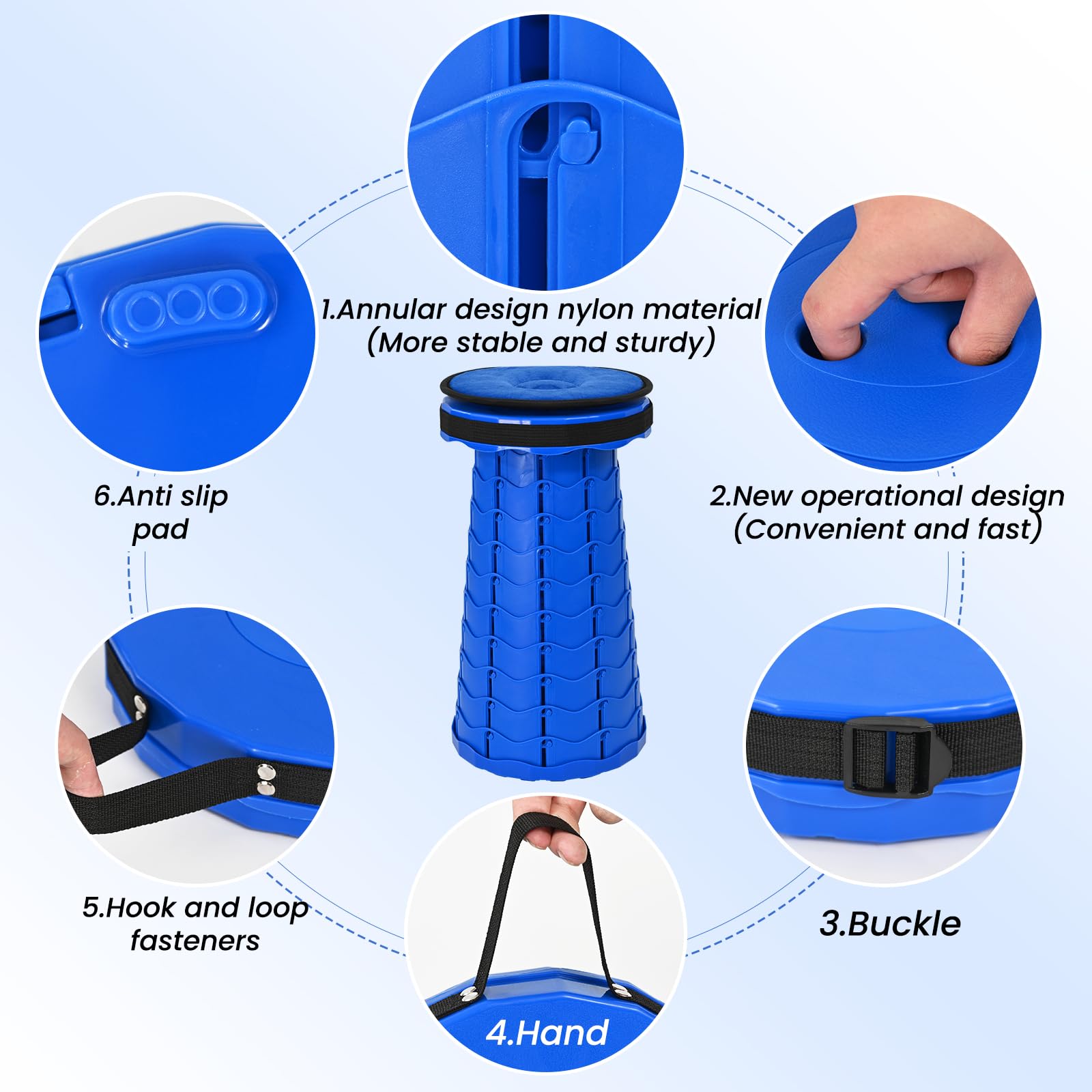 2 Juegos de Taburete Plegables Portátiles con Almohadilla,Taburete Plegables Retráctiles con Capacidad de Carga de 400 Libras,Taburete Plegables Portátiles para Acampar,Senderismo-Azul Oscuro