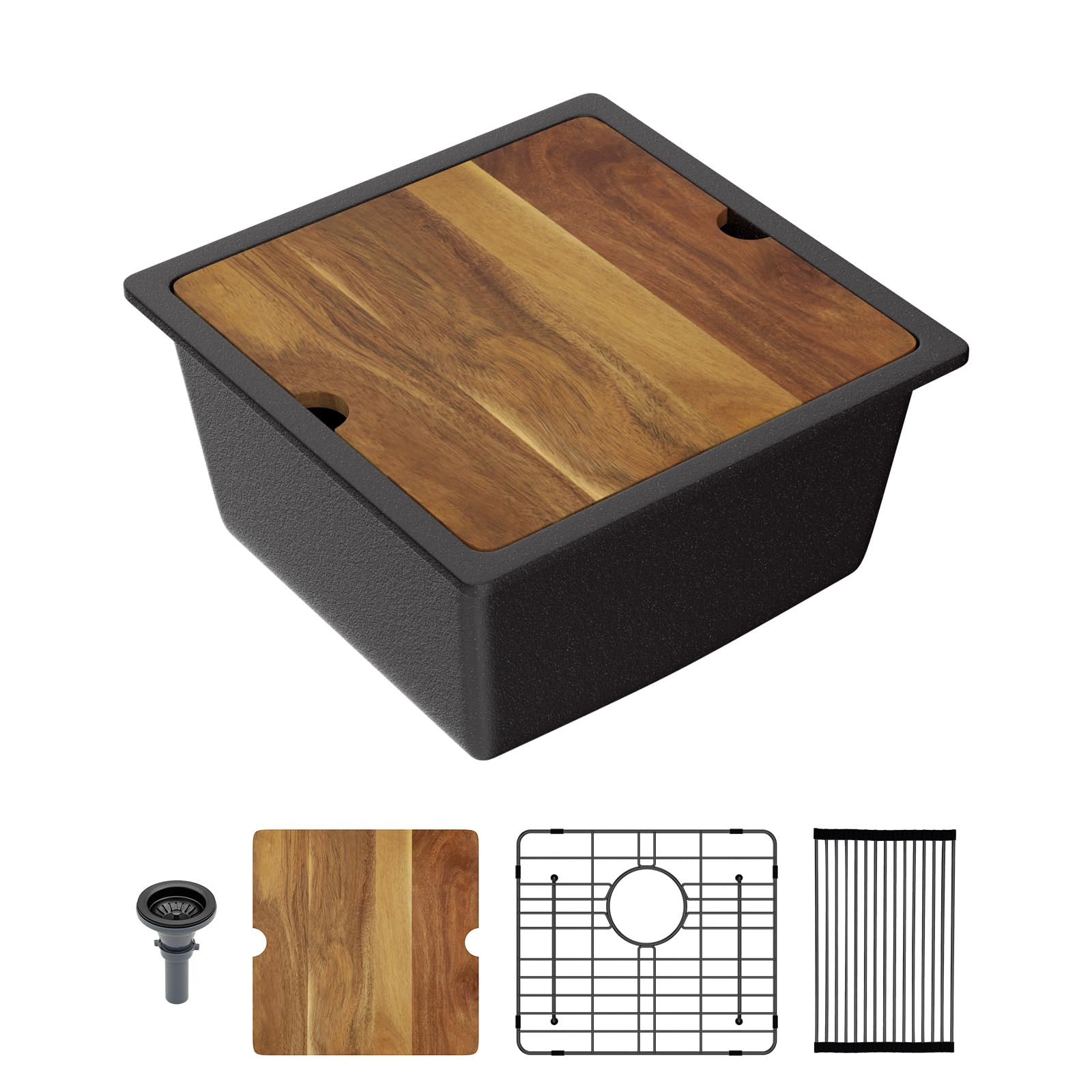 Fregadero compuesto de granito negro Lordear de 18 pulgadas bajo encimera de cuarzo para cocina