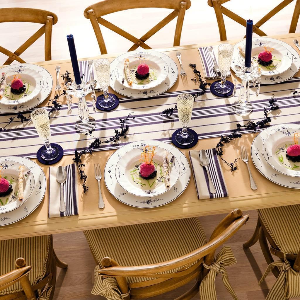 Villeroy & Boch Vieux Luxembourg Teller-Set 18-teilig, Weiß-Blau | Geschirrset für 6 Personen, Filigranes Relief, Premium Porzellan, Spülmaschinenfest & Mikrowellensicher,