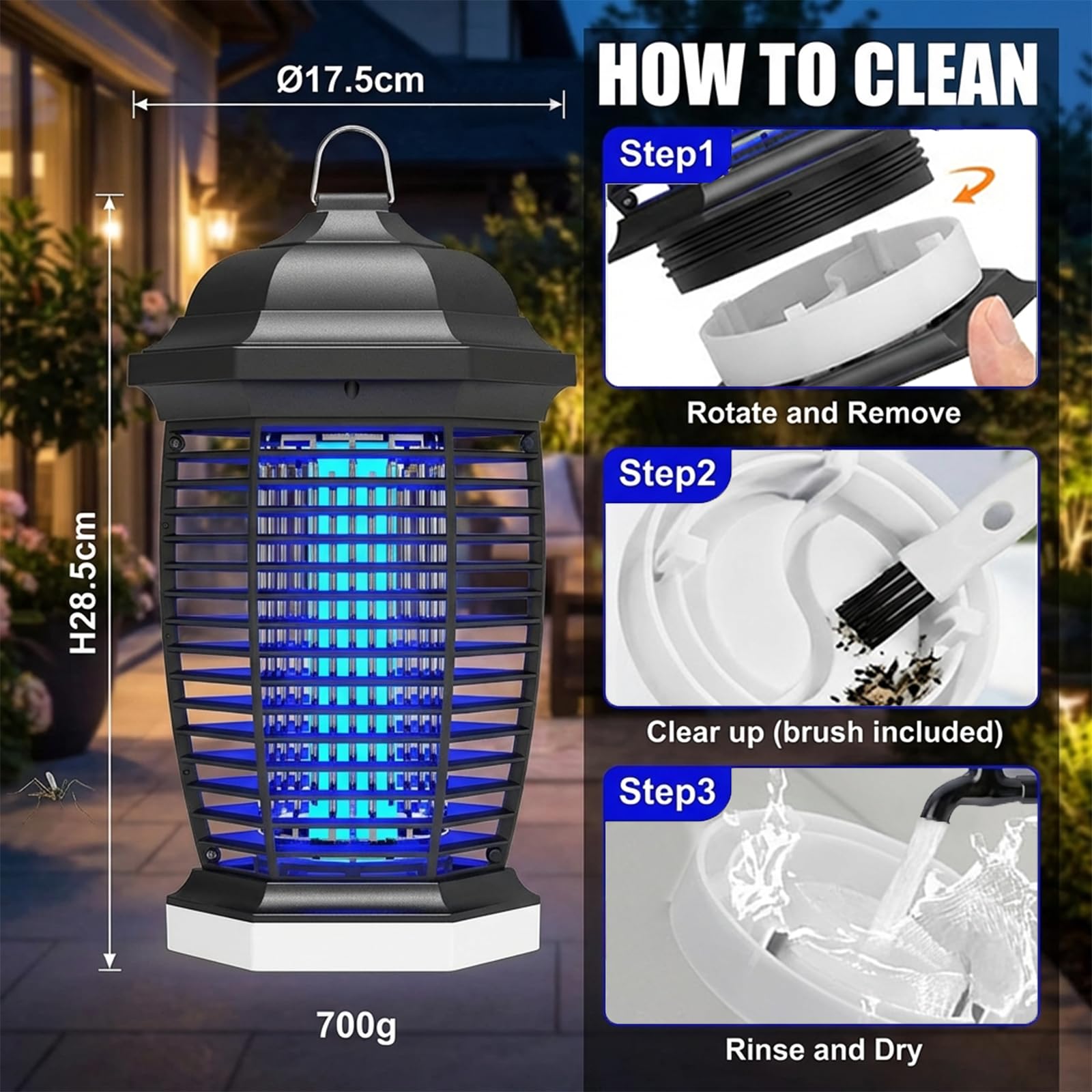 seenlast Elektryczna pułapka na owady, 4200 V, 15 W UV + 9 W LED, wodoszczelna, IPX4, do zastosowania wewnątrz i na zewnątrz (kabel 3 m)