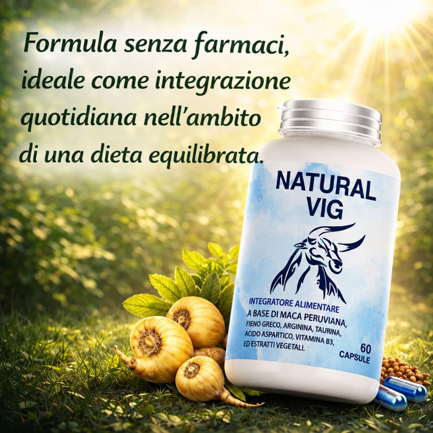 Integratore Vigore Maca Arginina, Uomo Integratore Fieno greco – Supporto a Energia, Vitalità e Tono Fisico Maschile, tono e Benessere – Formula Naturale