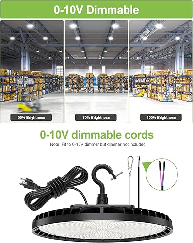 Miniatura 4 de KUKUPPO Paquete de 2 luces LED de alta bahía de 150 W, 120 W, 90 W, ajustables, 4500 K, 5000 K, 5700 K, luz de tienda UFO de alta bahía con enchufe,