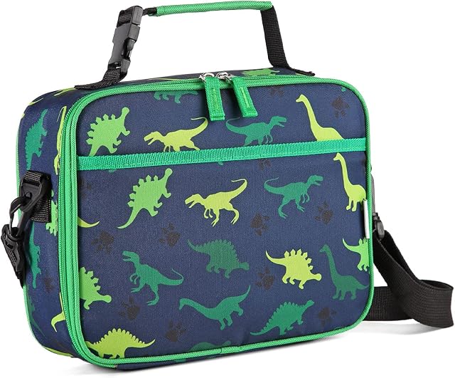 Lunch Bag for Kids, VASCHY Insulated Lightweight Lunch Box Bag for Boys and Girls to School Daycare Kindergarten with Detachable Shoulder Strap (Dinosaur)