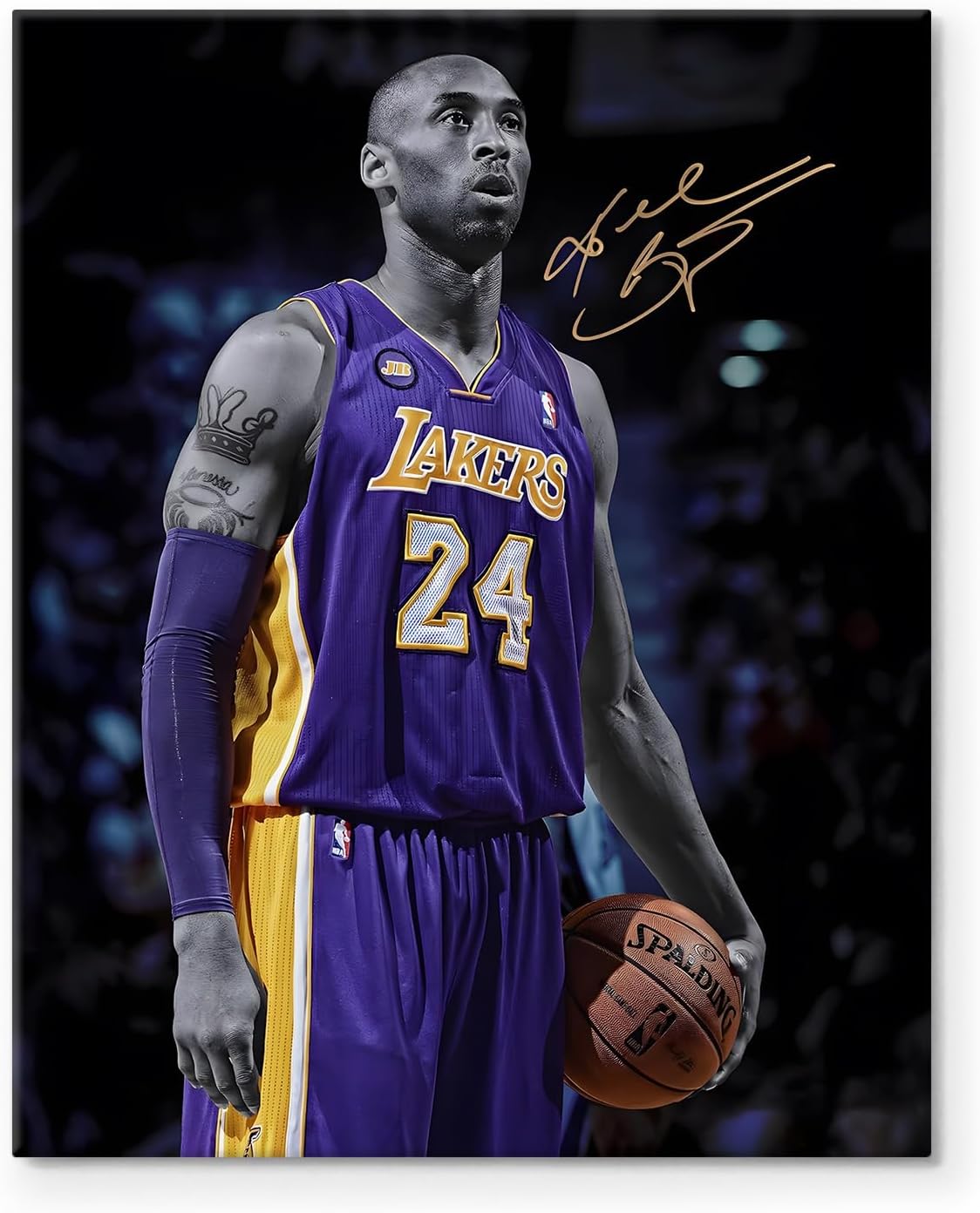 Kobe Bryant Canvas Wall Art Decor - 11X14 inch Iconic Los Angeles Lakers No. 24 Basketball Artwork with Autograph Style Print, Inspirational Sports Canvas for Home, Office or Gym Wall Decor