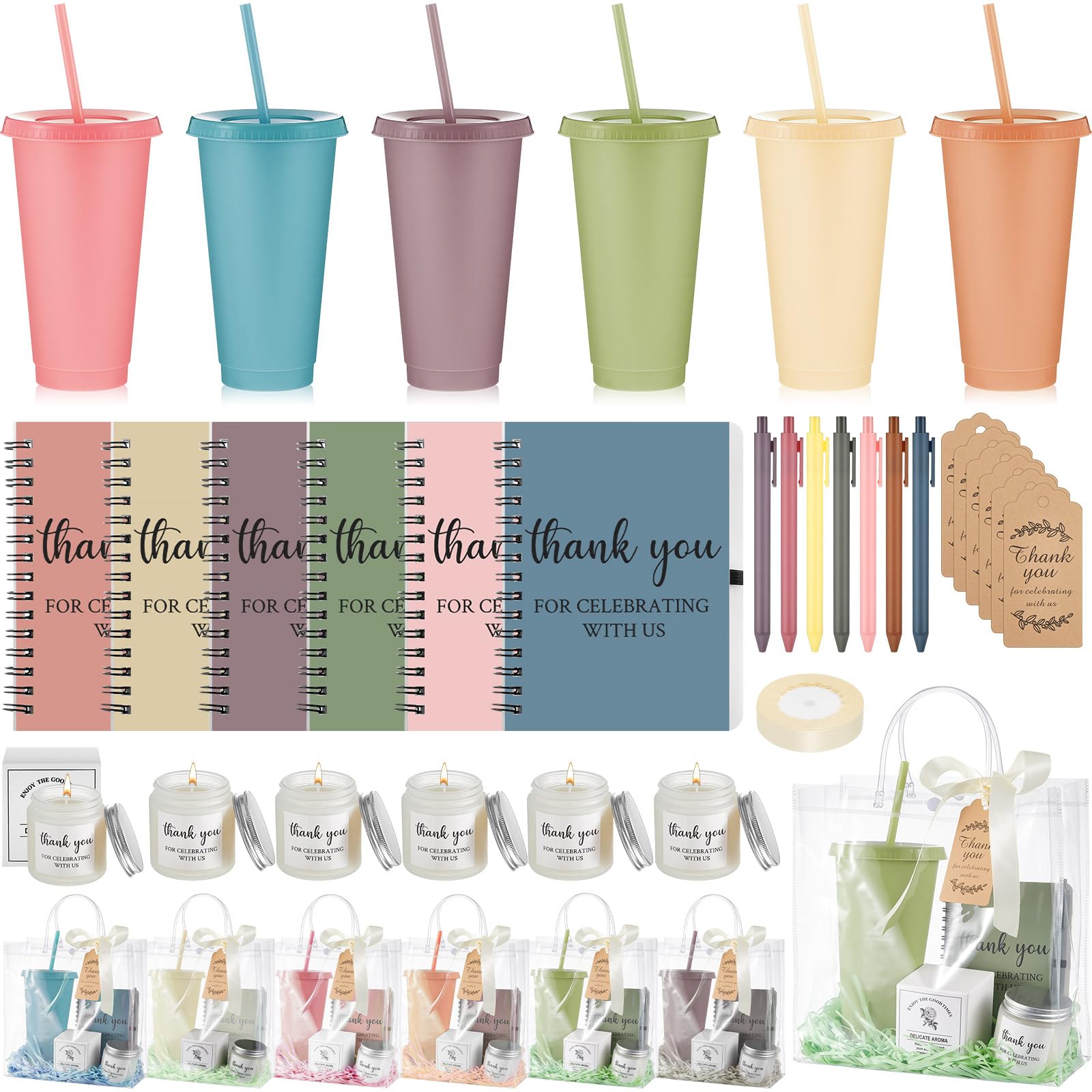 Nuogo 6 juegos de premios de baby shower para jugadores ganadores adultos, incluye vaso de plástico, cuaderno, velas perfumadas, bolsa de regalo, regalo para el jugador de baby shower (estilo elegante