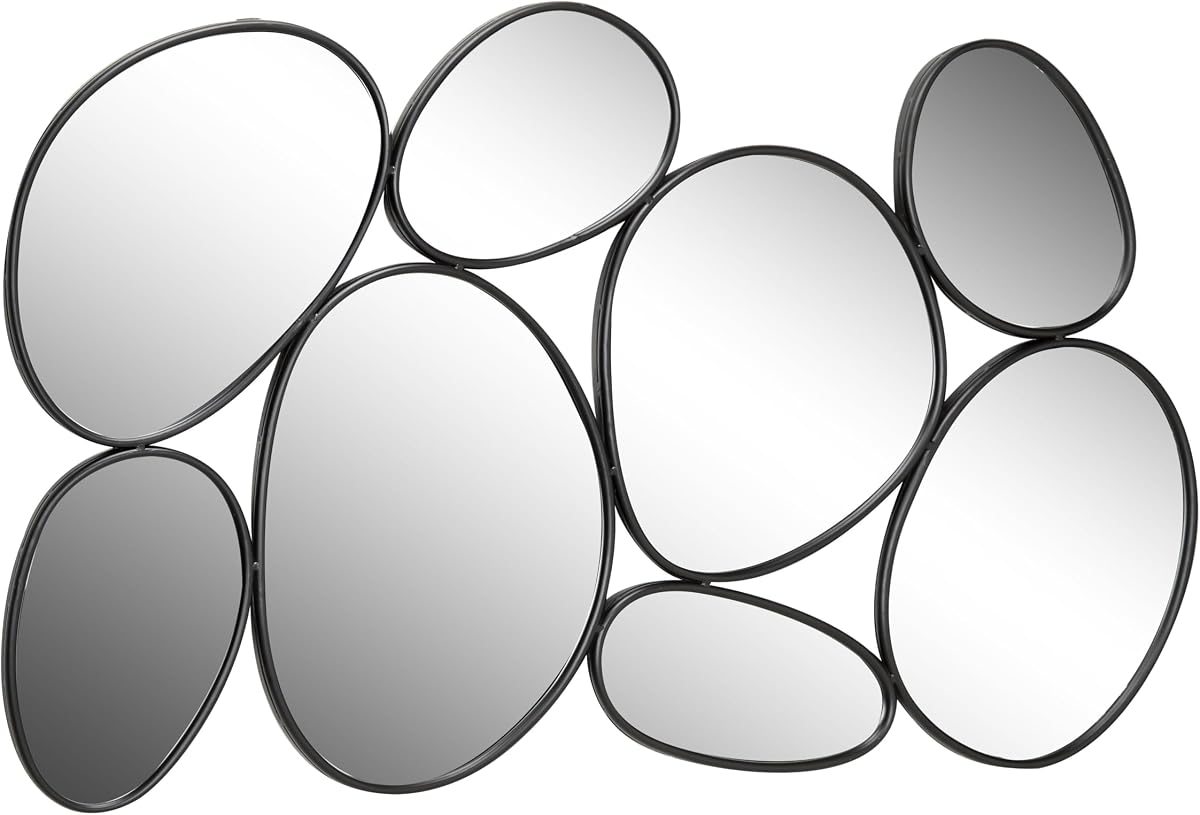 Espejo de pared de metal para habitación, espejo de entrada con racimo de burbujas, espejo montado en la pared, 54" x 1" x 35", negro
