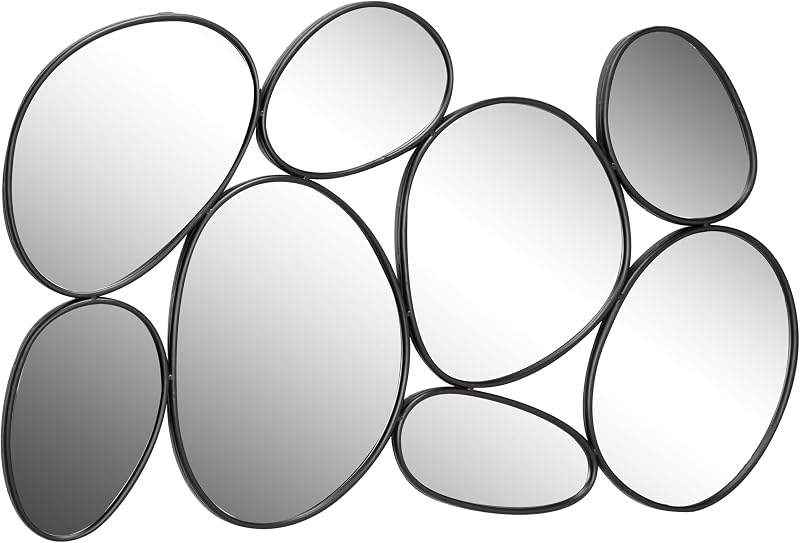 Espejo de pared de metal para habitación, espejo de entrada con racimo de burbujas, espejo montado en la pared, 54" x 1" x 35", negro