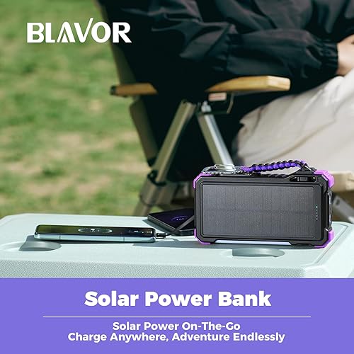 Miniatura 9 de BLAVOR Cargador solar de 20000 mAh cables incorporados, cargador de batería portátil de carga rápida de 20 W con USB C, luz de campamento, linterna,