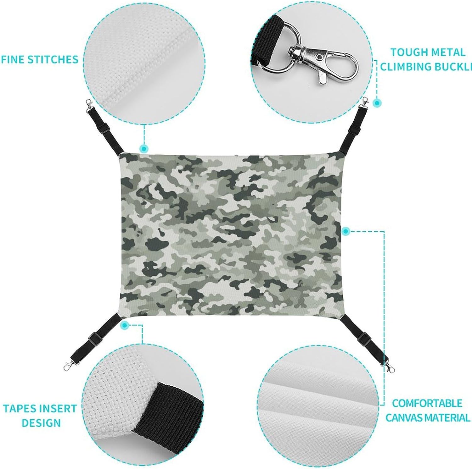review Hanging Pet Hammock, White Camouflage Printed Soft Breathable Pet Hammock with Adjustable Straps and Metal Hooks for Cats Small Dogs Rabbits Sugar Gliders