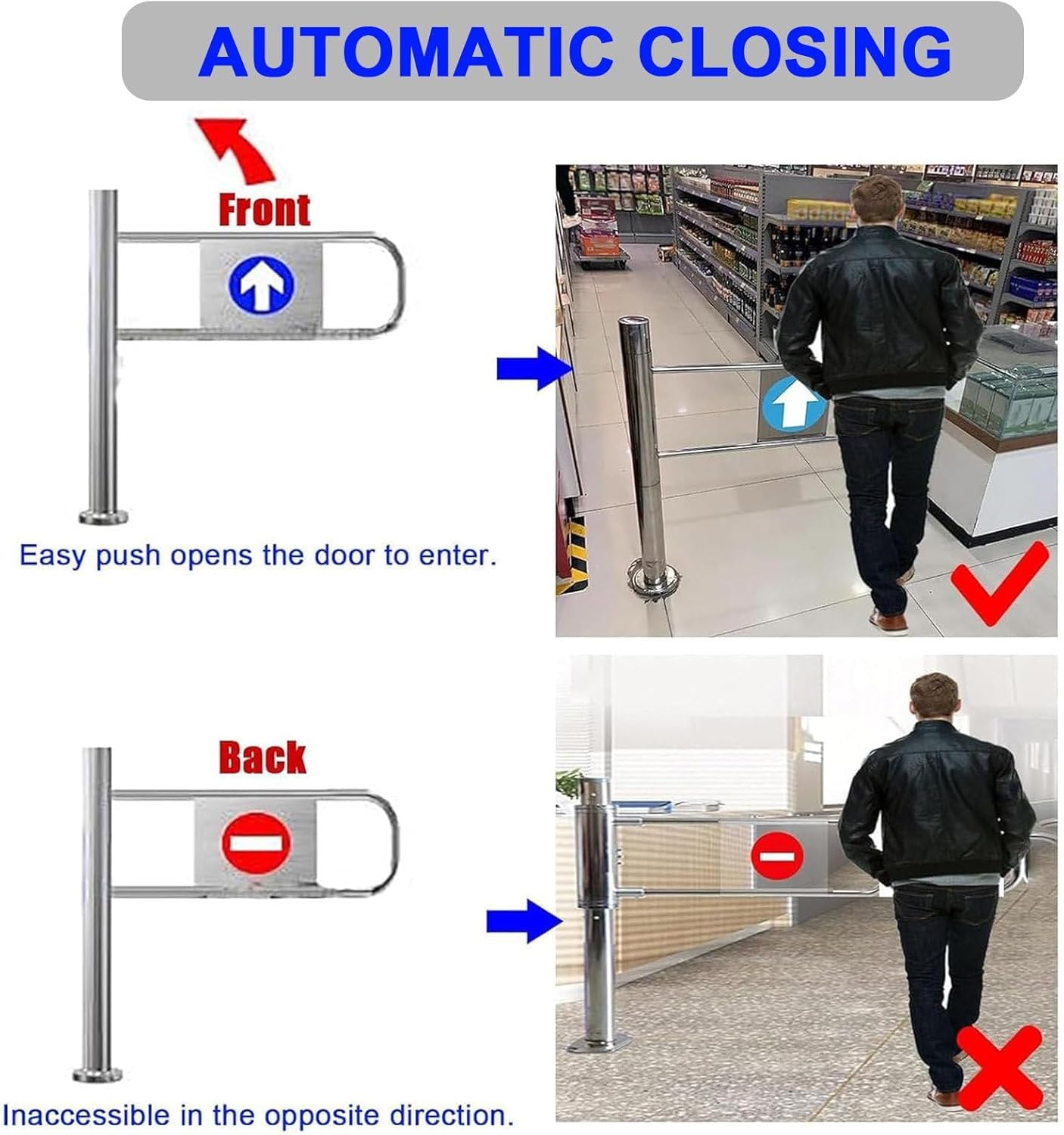 Cancello a battente automatico in metallo, 60 x 97 cm, soluzione di accesso sicuro per mercati e magazzini, perfetto per aree ad alto traffico, protezione durevole e sicura delle porte