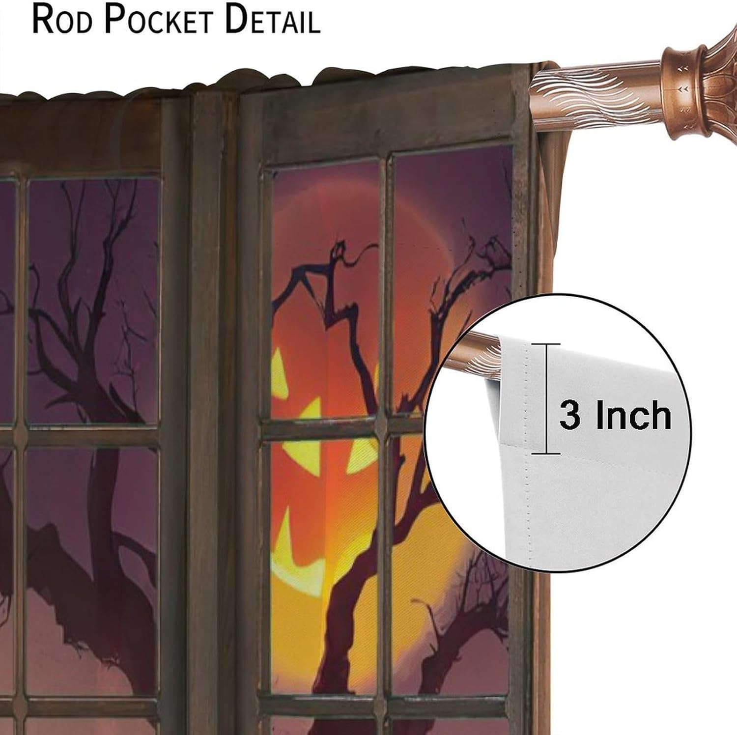 Halloween Curtains, Window Haunted House Spooky Graveyard Pumpkin Full Moon Bat Horror Forest Spooky Theme, Kids Bedroom Living Room Blackout Decorative Curtains,42X45 Inch