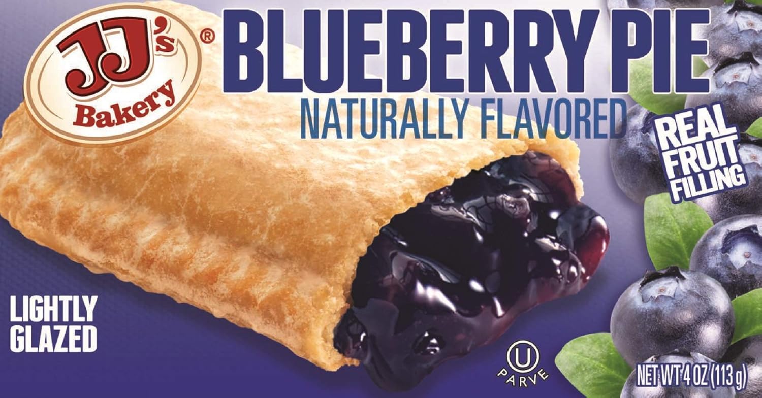 JJ's Bakery Blueberry Snack Pies: Fresh-Baked, Nut-Free, Kosher Parve Individual 4oz Pies, Pack of 12