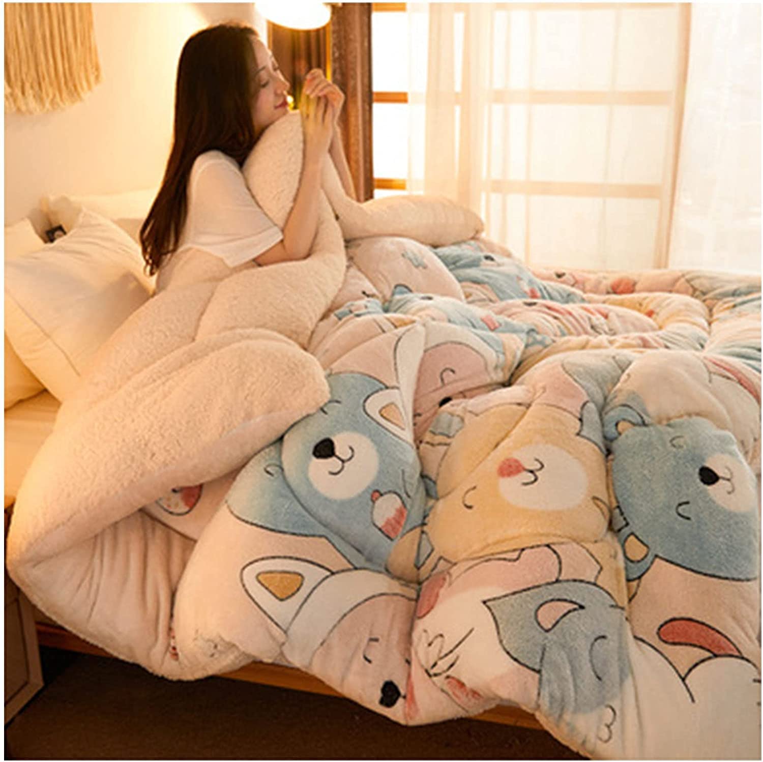 LLiuvcc Thick Warm Cashmere Blanket Bedding, Fleece Blanket, Winter Quilt Thicken Lamb Cashmere Duvet for Winter Double Bed, Bedding, Fluffy Soft Plush(Colour3,150x200cm(3.5KG))