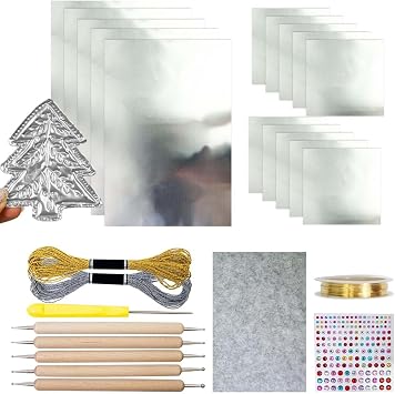 Embossing Foil, 15 Pack Metal Embossing Foil Sheets, 0.07mm Thick Gold/Silver Christmas Art Embossings Tin Foils Sheet for Engraving, Stamping, Painting, Scrapbooking & Handcraft Silver Set