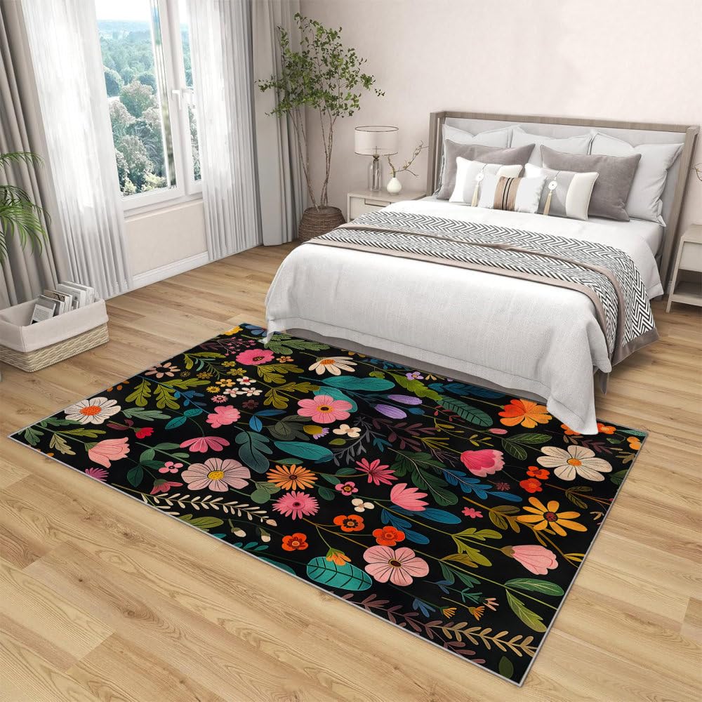 Tapis doux à poils courts pour chambre à coucher style vintage