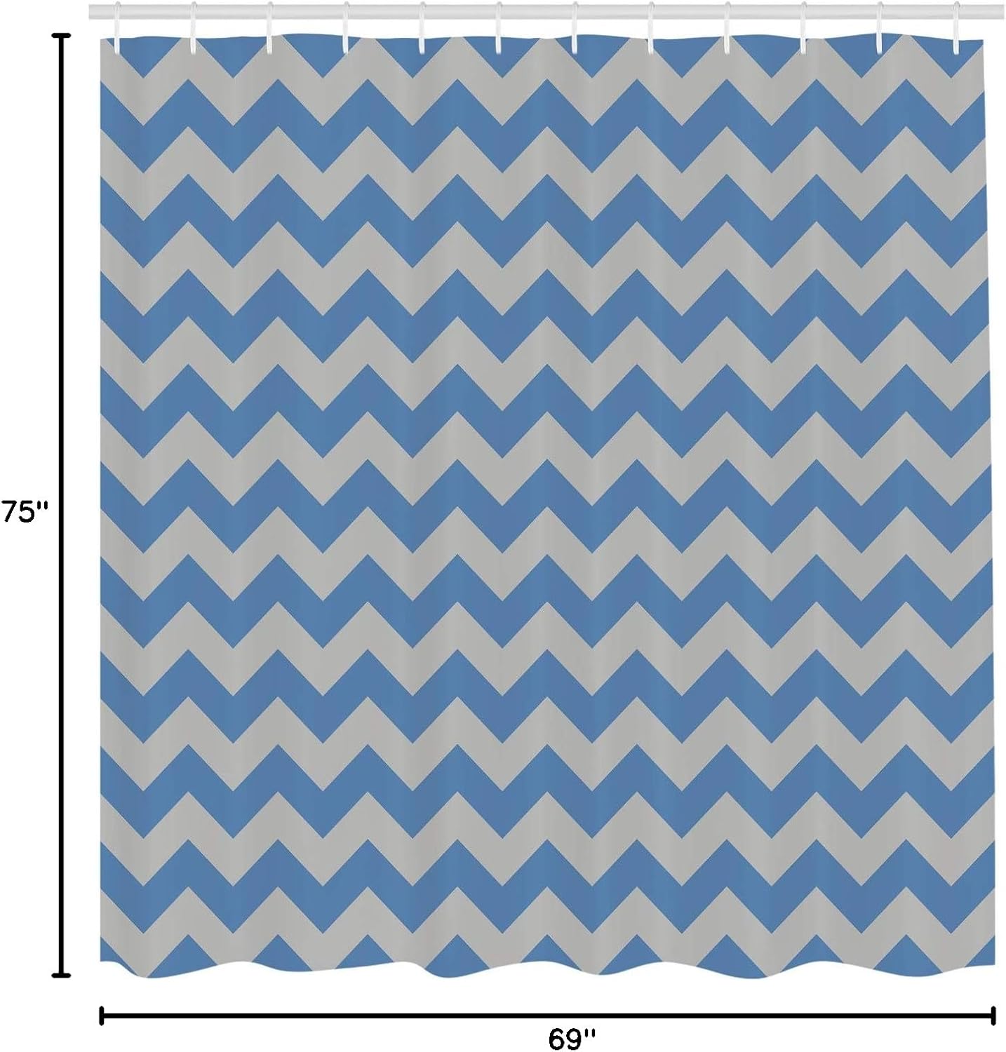 Ambesonne Chevron Shower Curtain, Abstract Geometric Horizontal Repeated Zigzag Wavy Angular Stripes Pattern, Cloth Fabric Bathroom Decor Set with Hooks, 75" Long, Pale Grey