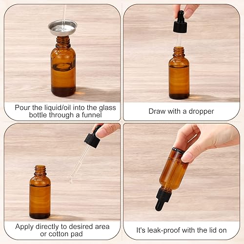 Miniatura 3 de Eccliy Paquete de 160 botellas cuentagotas de vidrio de 1 onza de vidrio de 1.0 fl oz con cuentagotas, 16 embudos y 2 cuentagotas largos, botellas