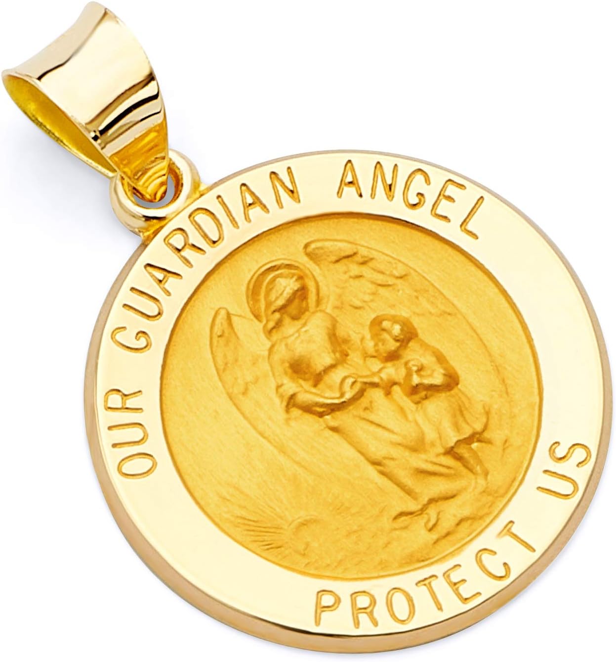 14k REAL Yellow Gold Hollow Religious Our Guardian Angel Charm Pendant